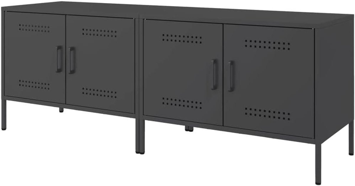 TV Meubel Set - Tv Kast Wandmeubel - Woonkamer Inrichten - Stalen Frame - 68x39x50.5 cm - Zwart