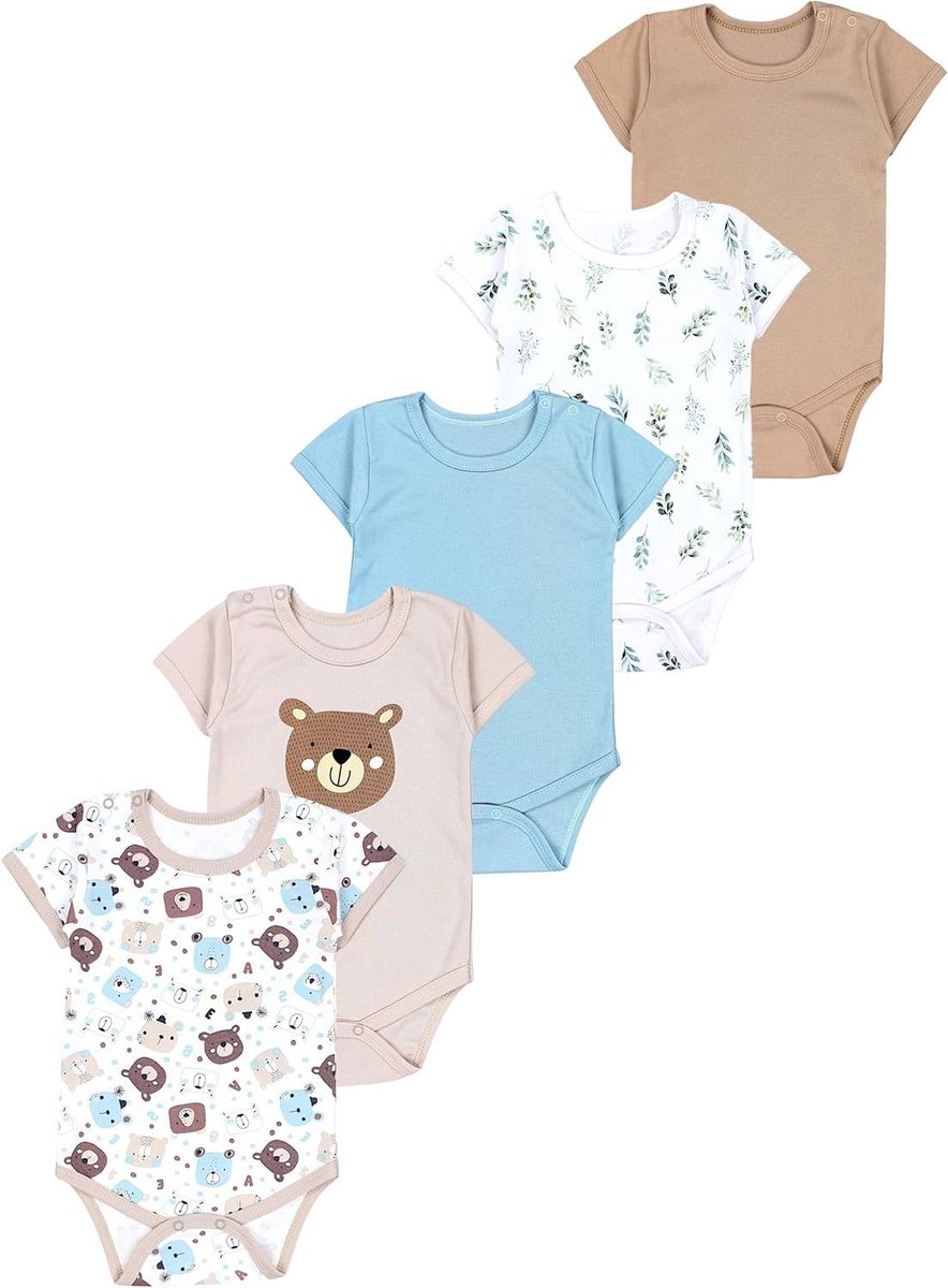 Baby Romper 5-Pack - Babykleding Set - Baby Verzorging - 100% Katoen - 5 Stuks - Meerdere Kleuren
