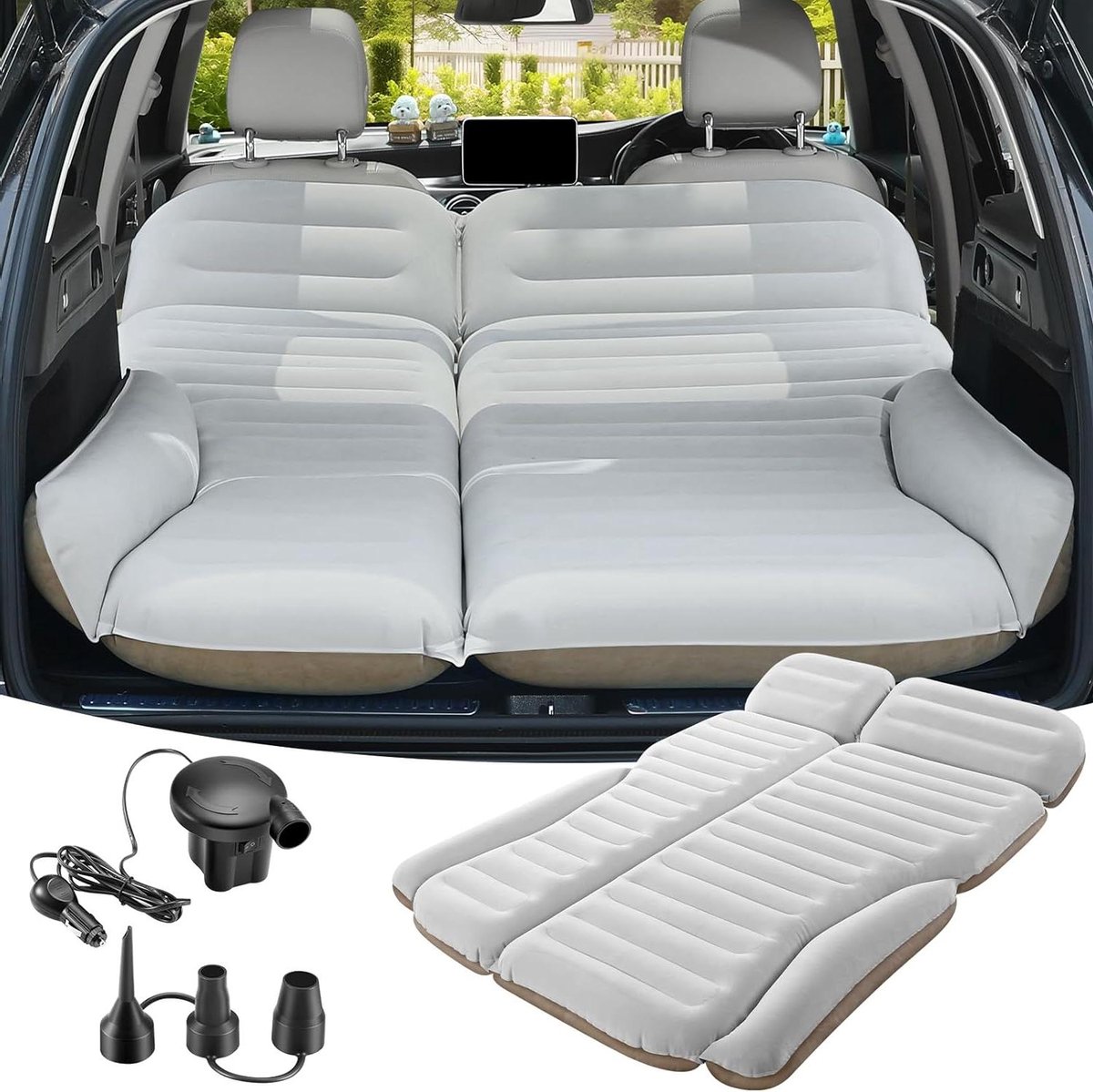 Dikke campingmatras - Reis luchtbed - Comfortabel slapen - Waterdicht en duurzaam - 188 x 128 x 14 cm - Beige
