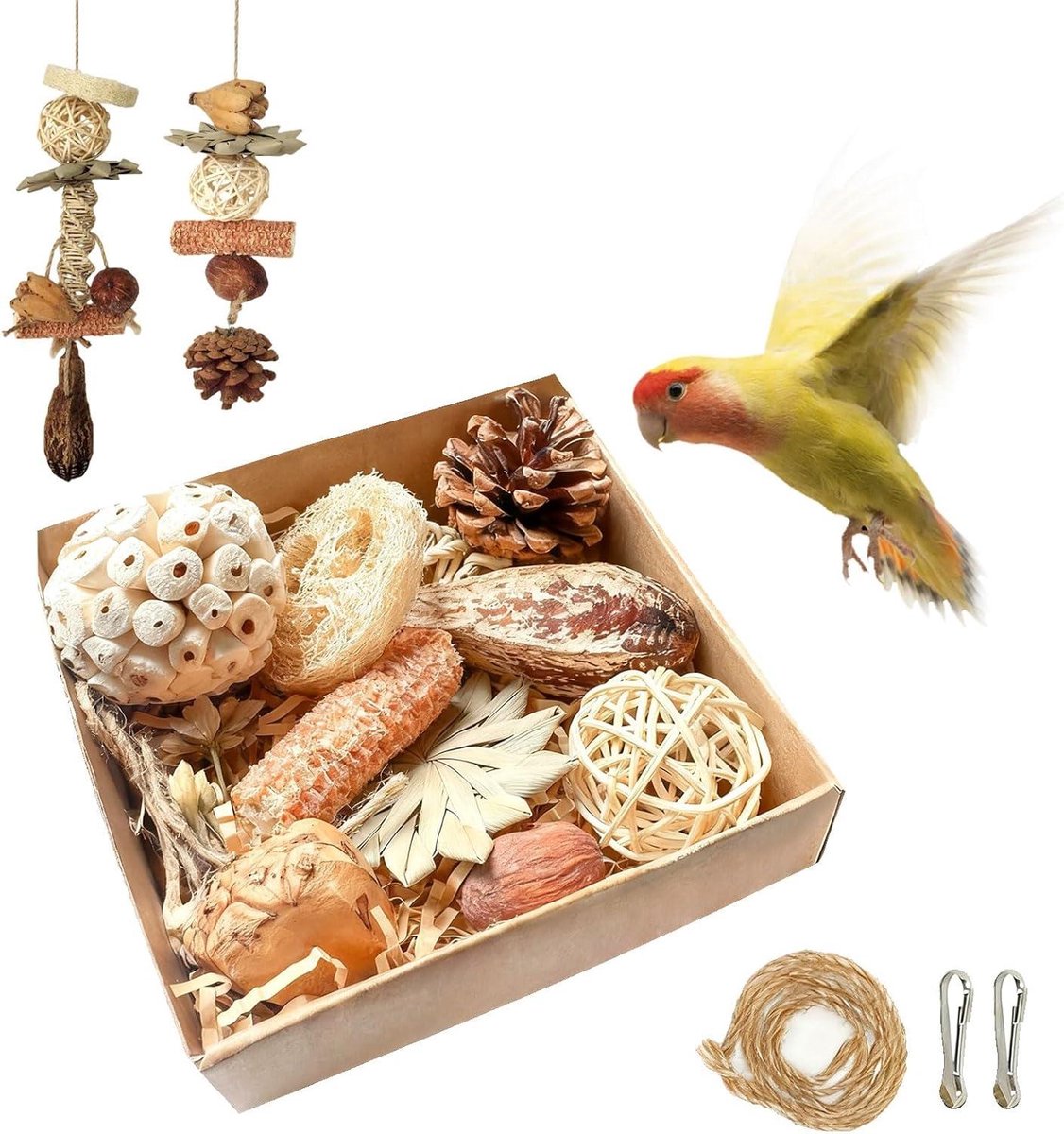 Vogel Speelgoed Set - Parkiet Speeltjes Kooi - Vogels Vermaken - Natuurlijke Voedingsinstincten - 10 stuks - Multicolor