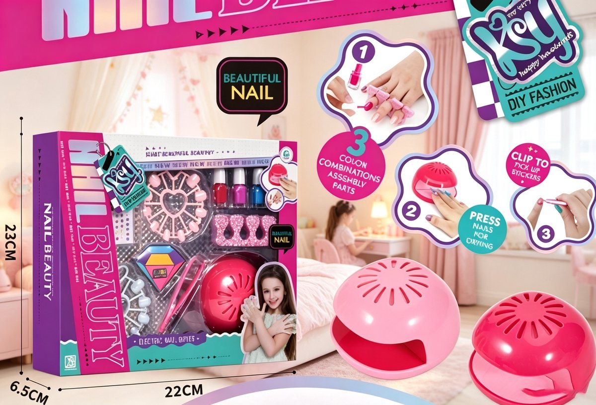 Nagelart speelset voor kinderen - Roze nageldroger met sneldrogende nagellak - Ideaal verjaardags- en kerstcadeau voor meisjes van 7 tot 12 jaar