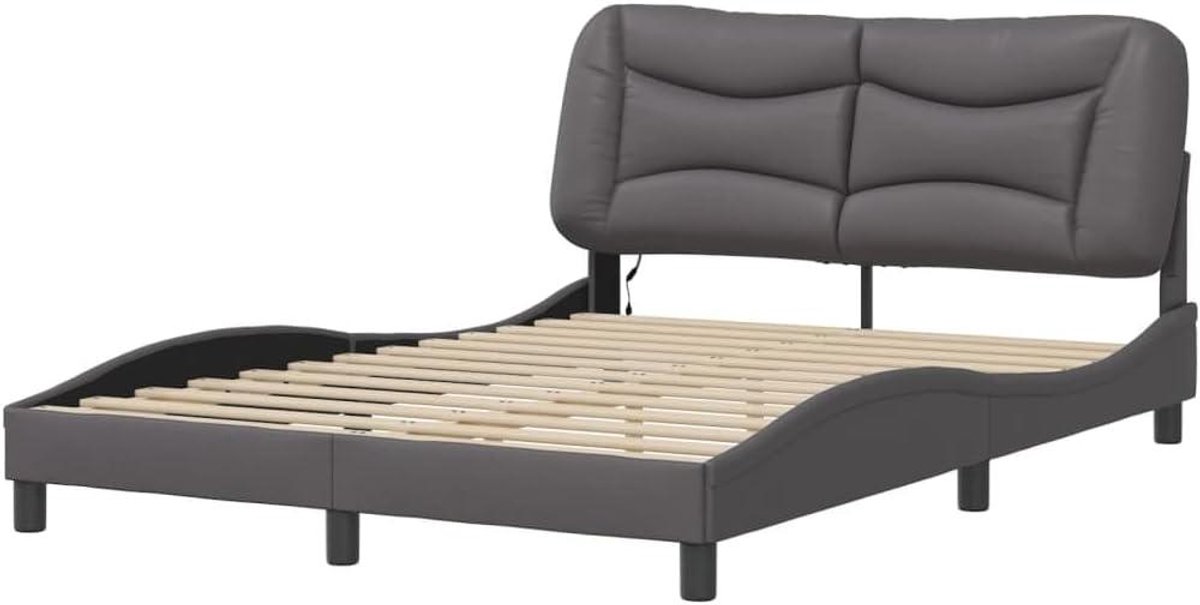 Bedframe met LED - Tweepersoonsbed - Ontspannen slapen - Duurzaam kunstleer - 140x200 cm - Grijs