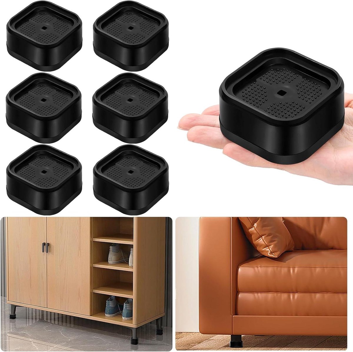 Meubelverhogers Set - Verhogers Bank Bed - Meer Opbergruimte Creëren - Stapelbaar Verstelbaar - 6 Stuks - Zwart