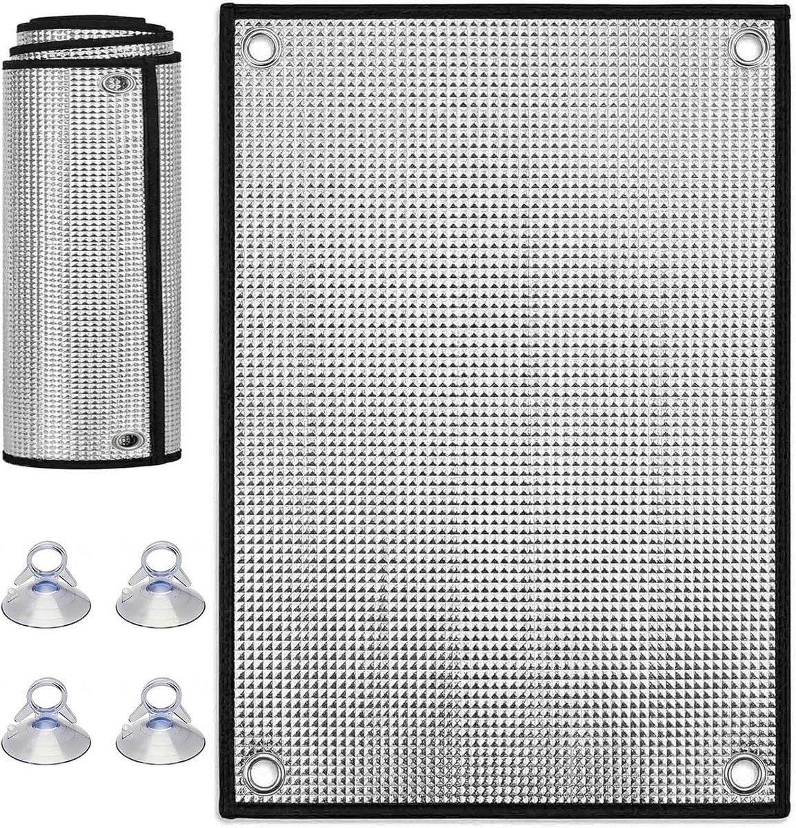 Zonweringgordijn 1 Stuk - Aluminiumfolie Isolatiefolie voor Zomer - Reflecterende Raamfolie - Volledige Verduistering en Privacy - Met Zuignappen - Geschikt voor Camper, Thuis en Kantoor - Zwart - 70 x 100 cm