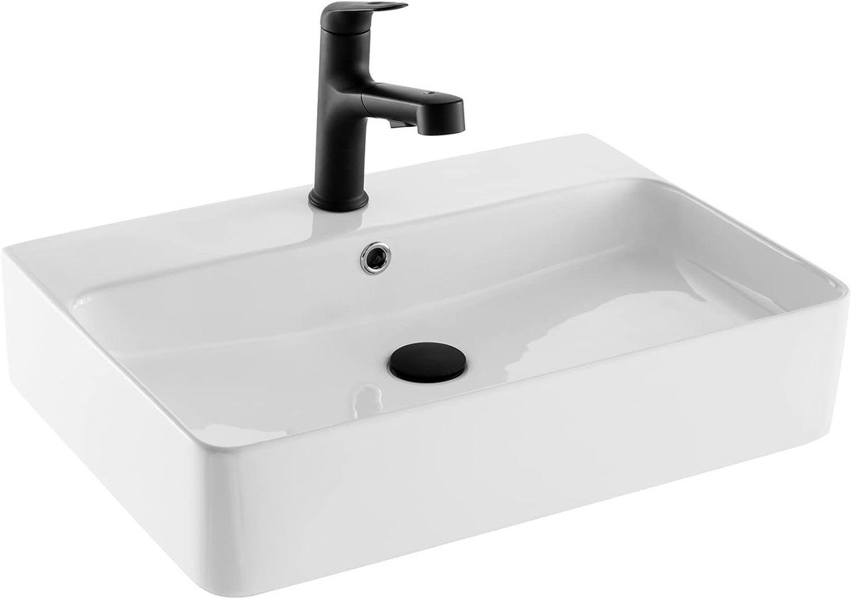 Wastafel Wit - Opzetbak Wandbak - Badkamer Vernieuwen - Vlekbestendige Coating - 60 cm Vierkant - Wit