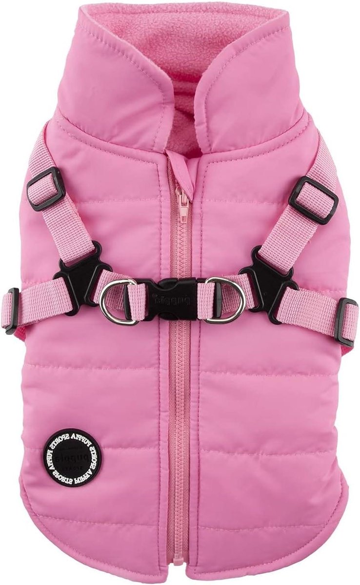Wintervest Hond - Hondenjas Tuigje - Warmte Bescherming - Geïntegreerd Harnas - Maat L - Roze