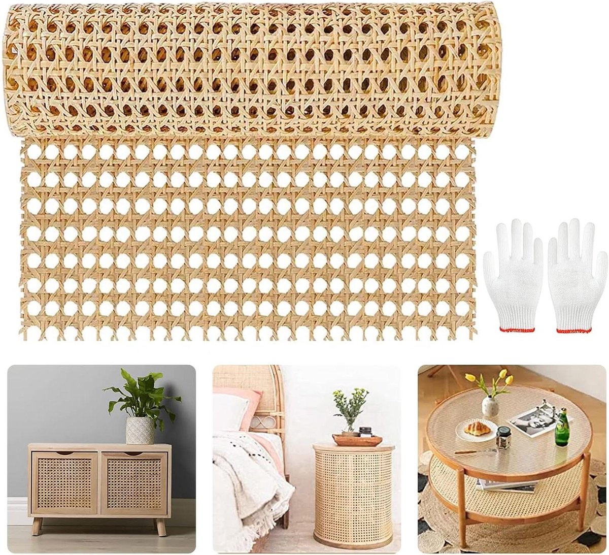 Rotan Weefsel - Rieten Band - Meubels Decoreren - Natuurlijk Materiaal - 1 m x 45 cm - Houtkleur