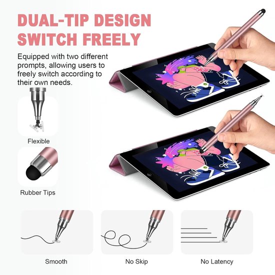 2-in-1 Stylus pen universeel - 5 Stuks - Geen opladen nodig - Hoge gevoeligheid - Universeel Styluspennen - Touchscreen Pen - Styluspennen - Compatibel met Smartphone, Tablet, Laptop - Zwart+Blauw+Wit+Goud+Zilver — afbeelding 3