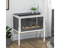 MEUNIQ hamsterkooi van hout 82 x 45 x 81 cm met 2 huisjes, acryldeur en bovenplank, staande knaagdierkooi voor dwerghamster en kleine knaagdieren