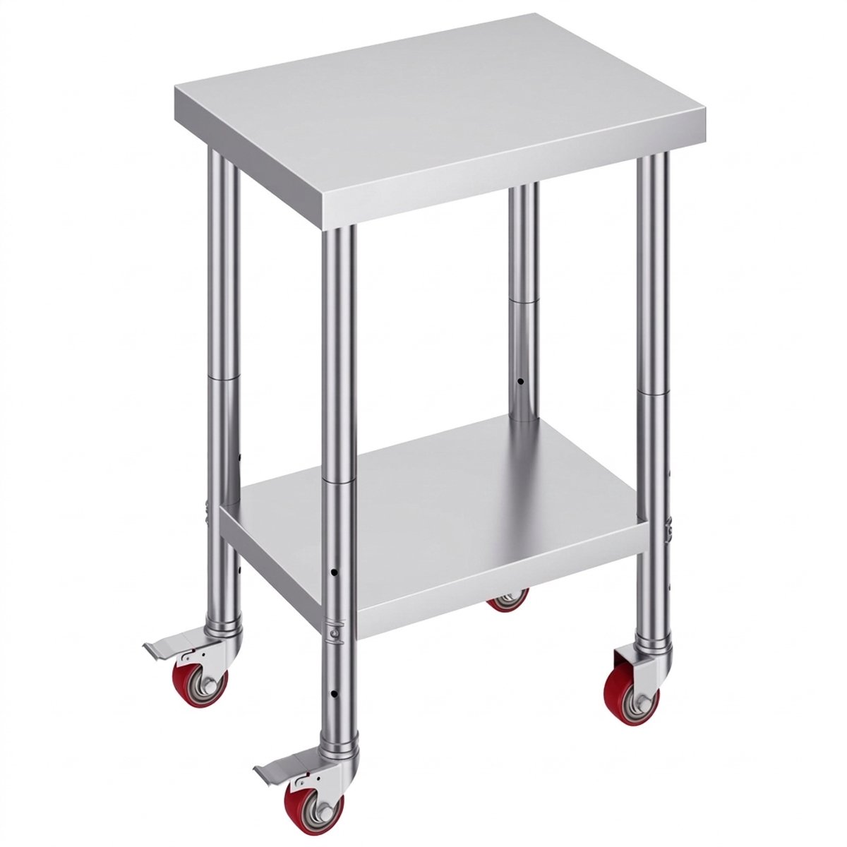 Werktafel - Horeca Tafel - Prep Tafel - Keukeneiland - 700 LBS - 4 Wielen - 3 Niveaus - Zwaar - Keuken - 24x18x34 Inch - Verstelbaar - Zilver