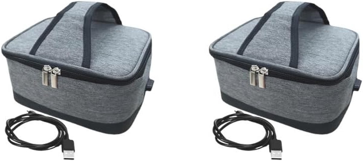 Elektrische Lunchbox Set - Verwarmde Tas - Warm Eten Meenemen - USB Verwarming - 22x16x10cm - Grijs