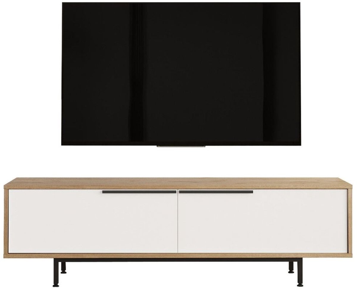 CALICOSY - Tv-meubel met 2 kleppen, eikenlook en wit, L160 cm - NAYA