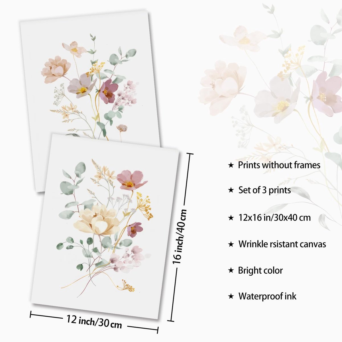Waterverf Bloemen Wanddecoratie Poster Minimalistische Botanische Muur Poster voor Slaapkamer Woonkamer Decor 12x16 in Set van 3 Niet Ingelijst — cadeau in Wonen & Interieur - foto 6