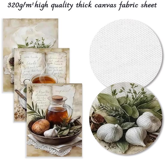 3-delig Vintage Rustieke Keuken Wandkunst, Knoflook Kruiden Thee & Boek Afbeeldingen voor Thuis Eetkamer Restaurant Decor 30x40 cm Niet Ingelijst — afbeelding 4