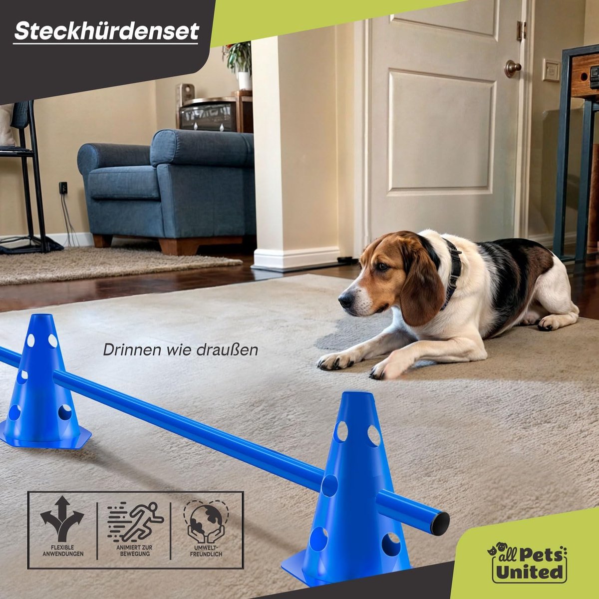 grondpen hond - Hondentrainingshurdleset - Weerbestendig - Inclusief 100cm Staaf en 2 Hoeden - Geschikt voor Meerdere Sporten - Voor Honden en Paarden