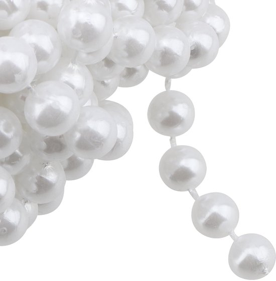Set van 2 stuks, 10 m x 10 mm, witte parelslinger, parelketting, decoratieve kralen, rol voor bruiloft en feestdecoratie, verjaardag, doop, tafel, decoratie, doe-het-zelf handwerk — afbeelding 4