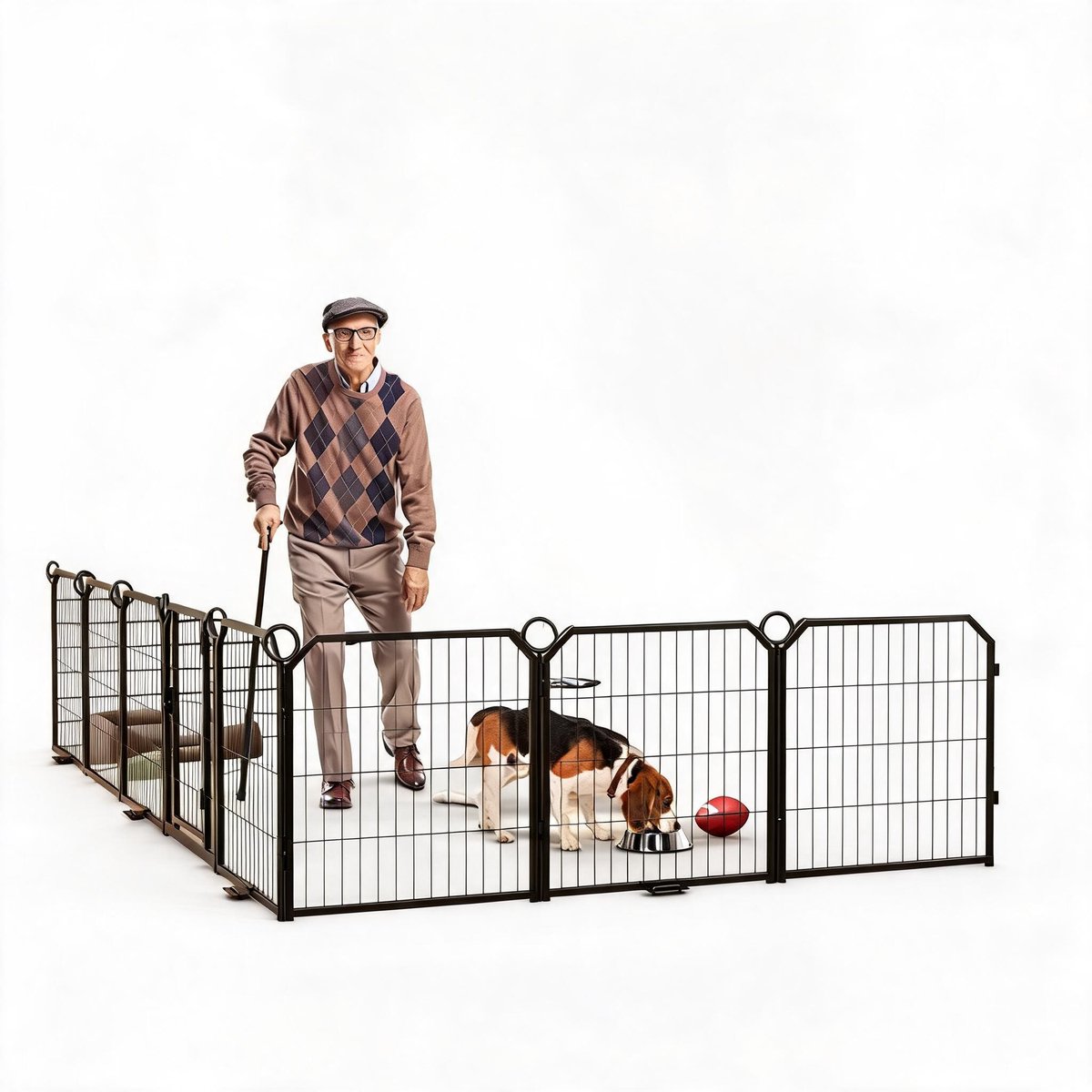 Stalen Hondenren 81 cm Hoog - 16 Panelen Dierenren voor Grote Honden - Veilige Opvouwbare Hondenkooi met Anti-Sprong Ontwerp - Stevige Buitenren voor Tuin & Camping - Inklapbare Puppyren met Verstevigde Hoeken