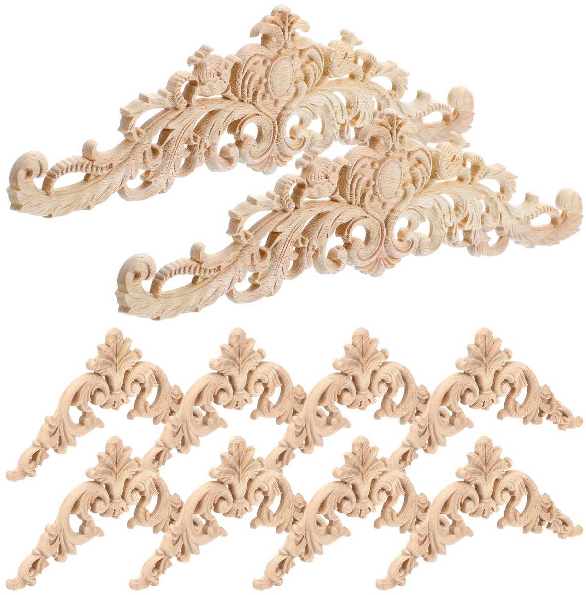 10 stuks houten ornamenten, sierlijsten, wanddecoratie voor meubels, hoekapplicaties, gesneden houten hoekornamenten voor meubels, 30 x 8 cm, houtsnijwerkapplicatie