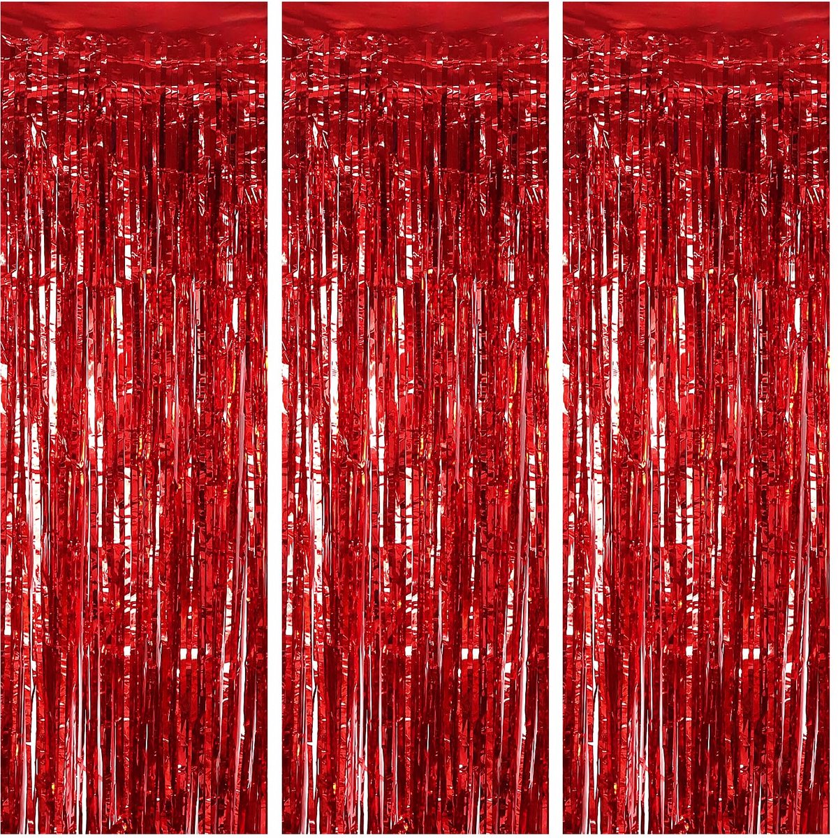 gordijn, metallic glittergordijn, fringen, folie-franjes, glitterfolie, franjes, lametta, gordijnen, folie, achtergrond voor verjaardag, feest, bruiloft (rood)