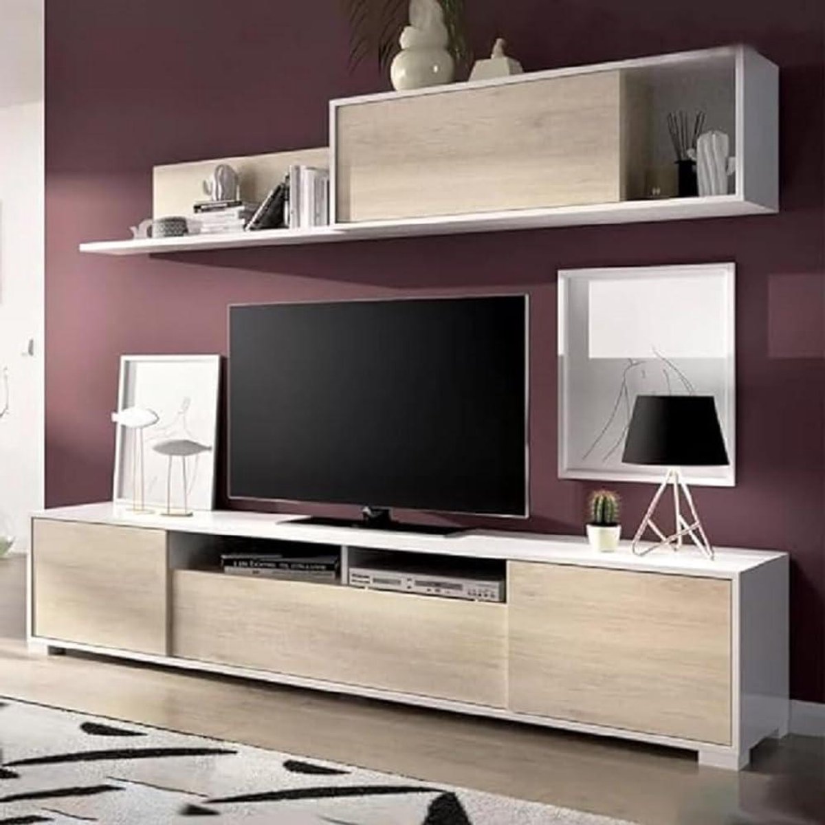 Woonkamerset - Tv-meubel Opbergkast - Woonkamer Inrichten - Multifunctioneel Ontwerp - 200 x 41 x 180 cm - Eiken en Wit