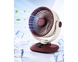 Tafelventilator - USB Oplaadbare Ventilator - Circulatieventilator - Oscillerende Ventilator - Ventilator Met LED Display - Draadloze Ventilator - Stille Ventilator - Rood Wit