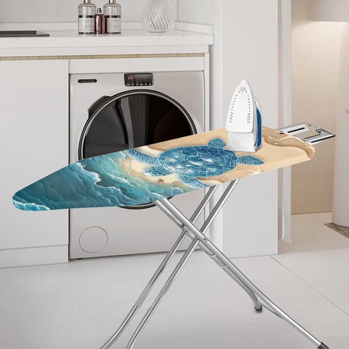 Strijkplankhoes Polyester met Bevestiging - Zeeschildpad & Zeester Print - Duurzaam en Antislip