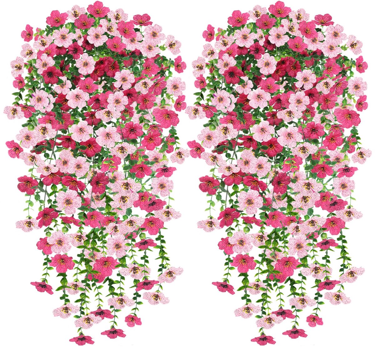4Pcs Kunstmatige Hangende Bloemen, UV-bestendige Nep Opknoping Planten Boeket Bloemen Binnen Buiten Nep Plant Voor Muur Home Garden Yard Patio Bruiloft Decoratie Rose Red