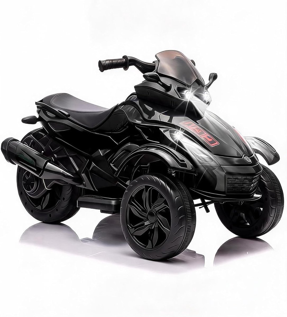 12V elektrische kinder-ATV met 2 motoren van 45 W – Elektrische kinder-ATV – met LED-verlichting, muziek en langzame start – Op batterijen werkend kindervoertuig voor jongens en meisjes van 3 tot 8 jaar - Zwart