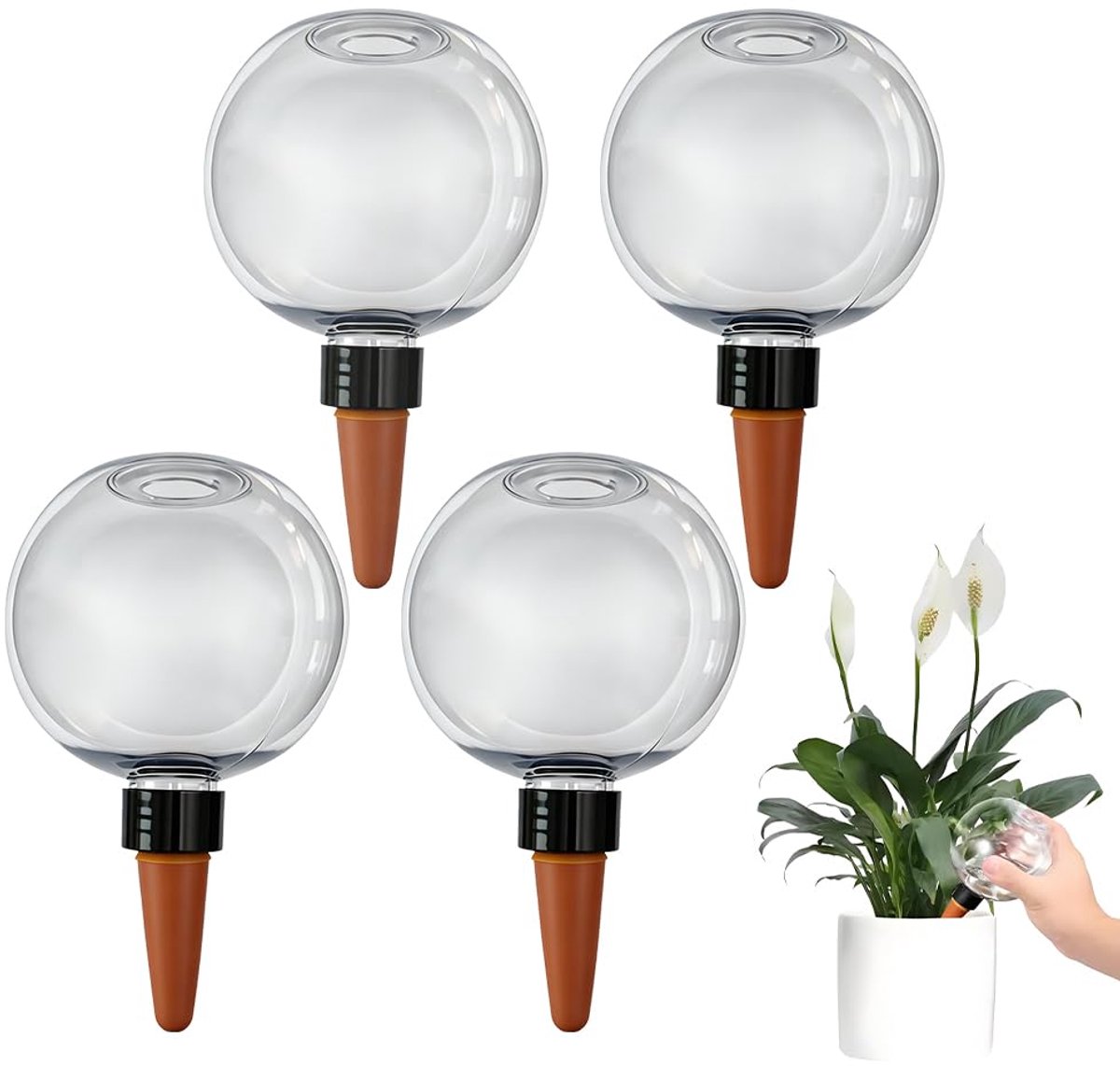 Bewateringsballen voor planten, 4 stuks automatische plantenbewatering, 500 ml waterballen voor planten, irrigatieballen, transparante bewateringsbal voor binnen en buiten
