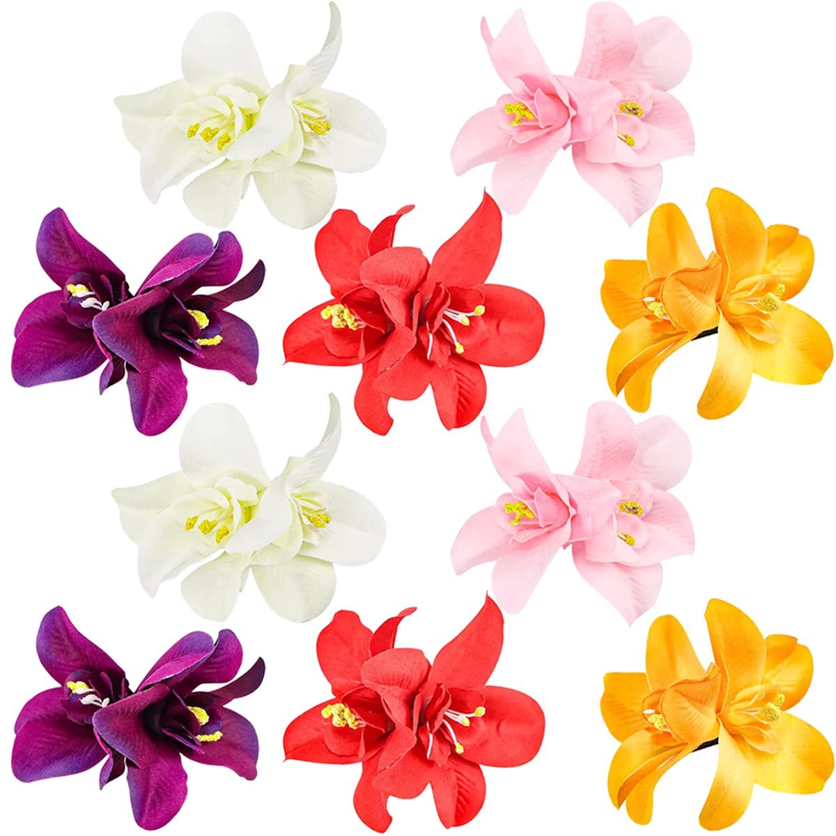 Haarspeld met Boheemse bloemen, kunstmatige tropische bloemen, haarclip voor strandvakantie, bruidshaaraccessoires, 10 kleuren, haarspeld met Hawaiiaanse bloem, orchidee voor vrouwen en