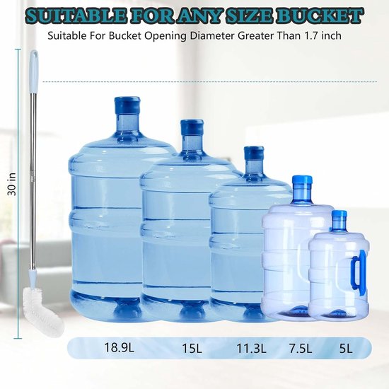 2 stuks lange flesborstel uitschuifbaar - Multifunctionele schoonmaakborstel - Flessenborstel - Emmerborstel - Nylon borstelharen - Roestvrijstalen handvat - Geschikt voor babyflessen van 3 en 5 gallon - Lichtblauw — afbeelding 2