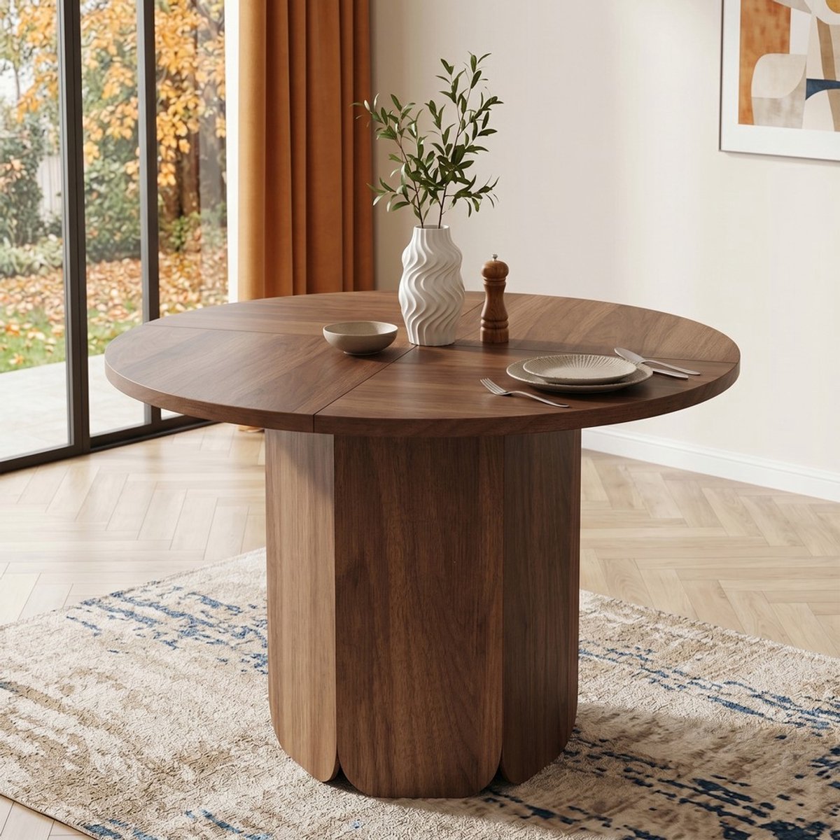KOMHTOM Ronde Eettafel - 120 cm - 4-6 Personen - Walnoot - Scandinavisch Design - Krasbest