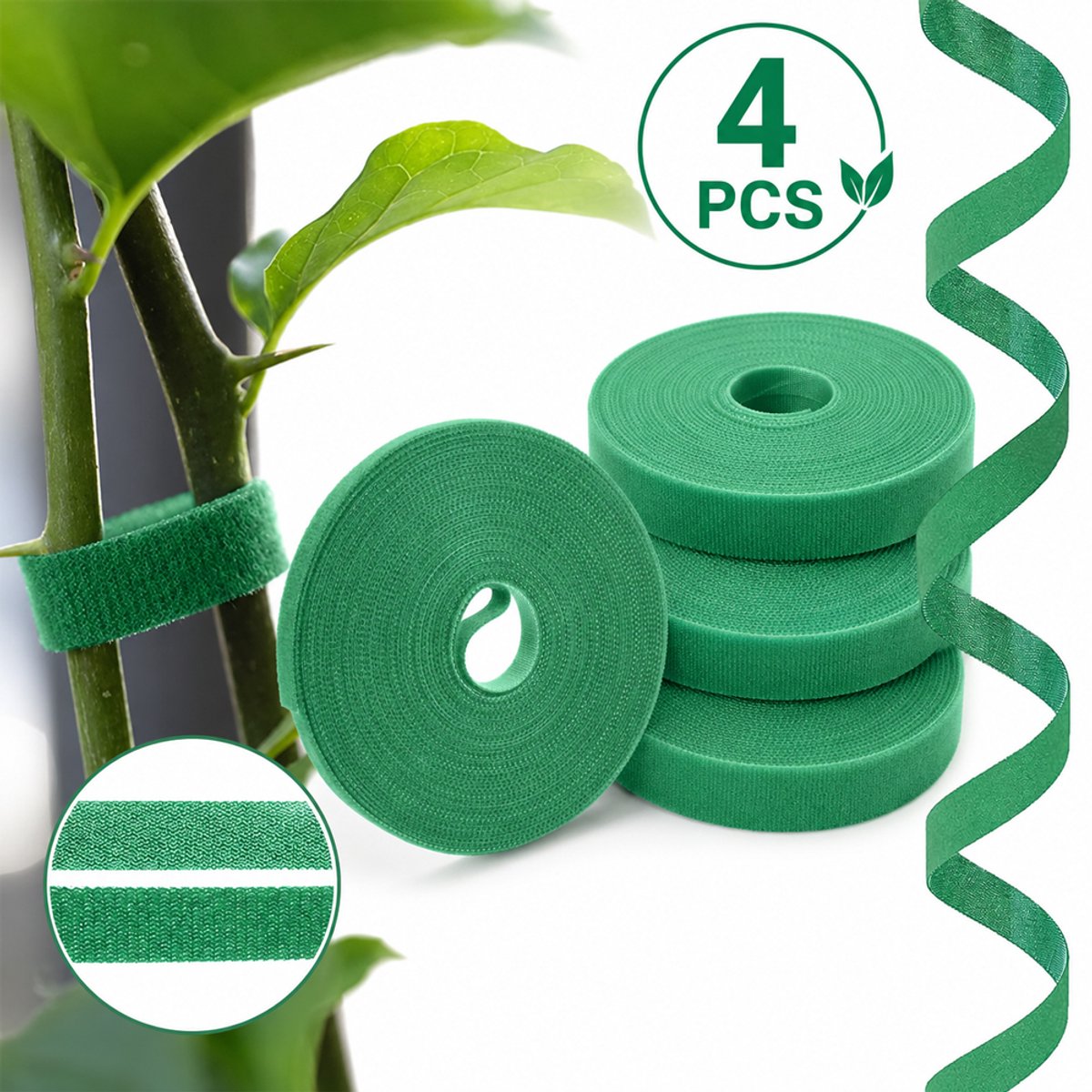 OUYLAF Plantenbinders - 10mm*10m - 4 rollen - plantenbinder tapener - Klittenband voor planten - Klittenband - groente