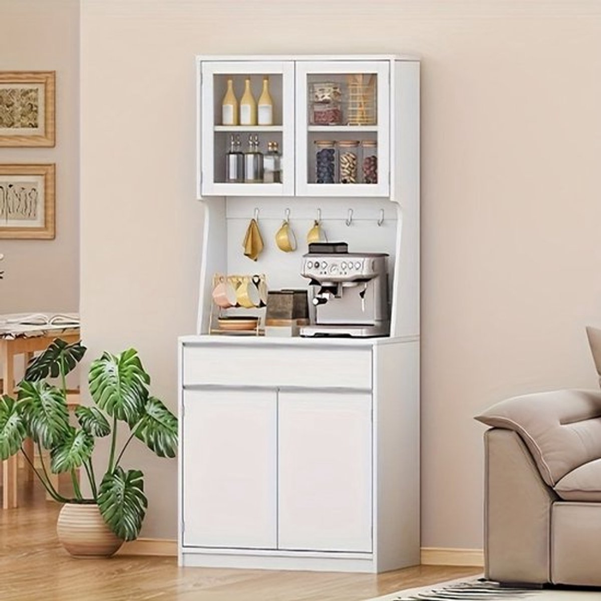 Hoge Keukenkast – Hoge Kast – Opbergkast – Keukenkast Met Werkblad – Witte Kast – Verstelbare Planken – 40x75x180 cm – Praktisch & Ruimtebesparend