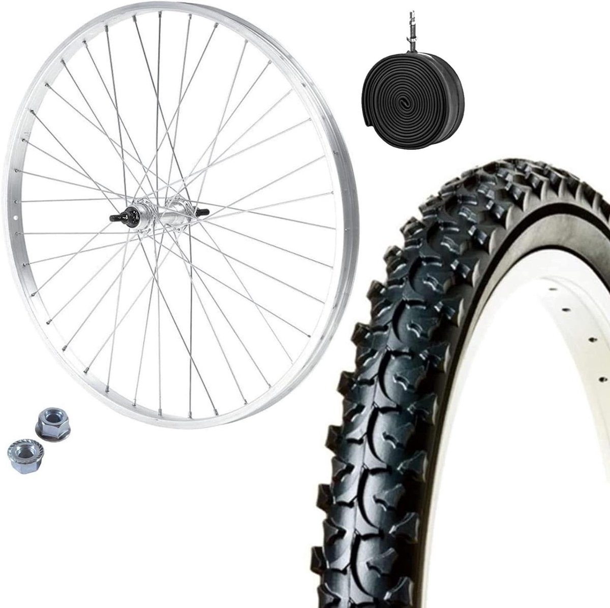 Voorwiel Fiets - Aluminium Wielset - Mountainbiken - Compleet Gemonteerd - 20 Inch - Zilver Grijs