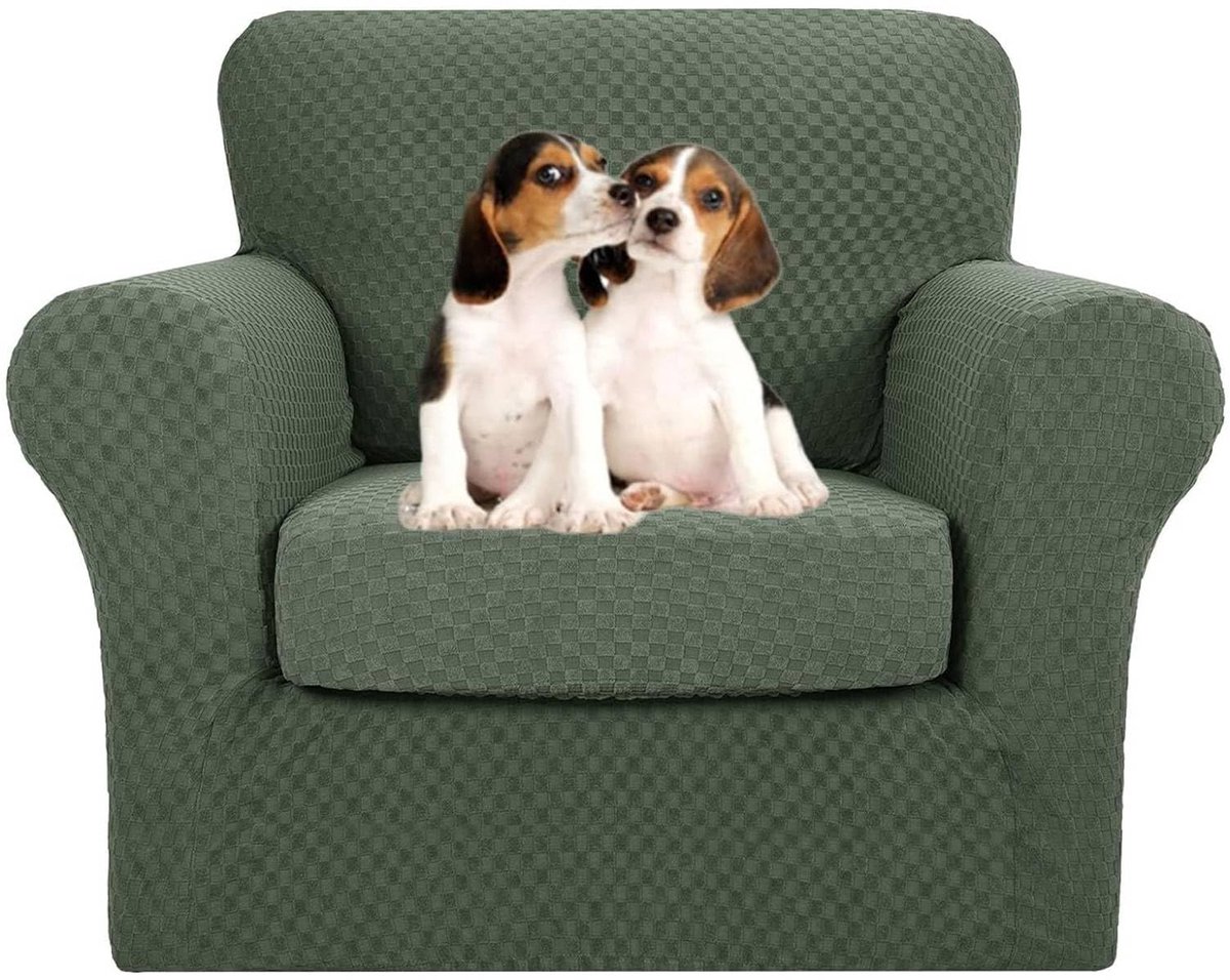 2-delige nieuwste Jacquard stoelhoezen met armen Super Stretch antislip stoel Slipcover voor woonkamer honden huisdier vriendelijke fauteuil cover (1 zits, legergroen)