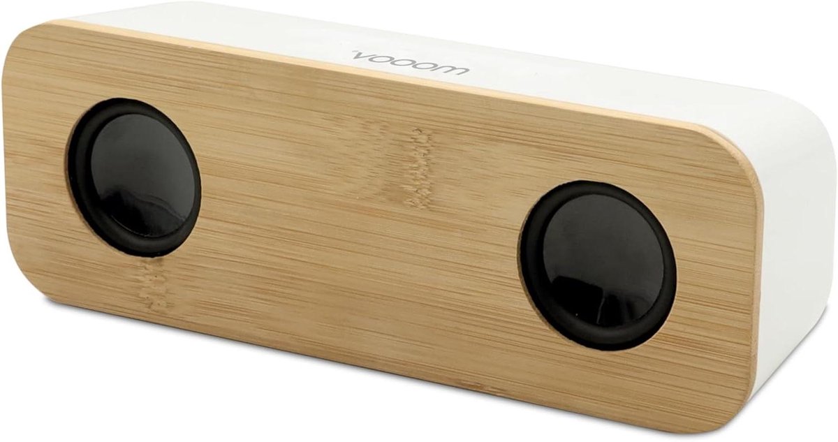 Draagbare Speaker - Draadloze Audio - Muziek Luisteren - Natuurlijk Bamboe Design - 22.9 x 8.5 x 7.8 cm - Wit