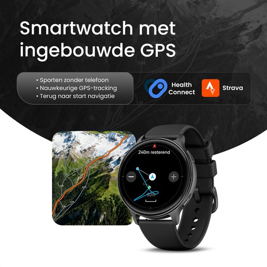 Maoo Ventura 2 - GPS Smartwatch Dames - AMOLED - Siliconen, Leren en Sportbandje - Stappenteller - Hartslagmeter - Slaapmonitor - Belfunctie - AOD - Multisport - Geschikt voor Android en iOS - Zwart