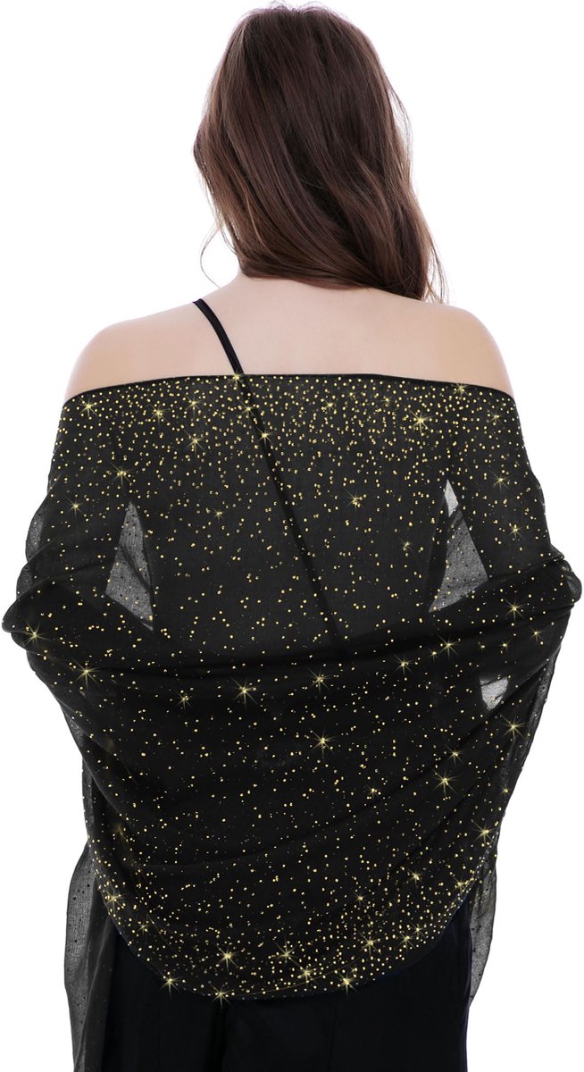Black Shawls and Wraps for Evening Dress, Shawl Wraps for Women Formal Evening Dress (Black Gold)