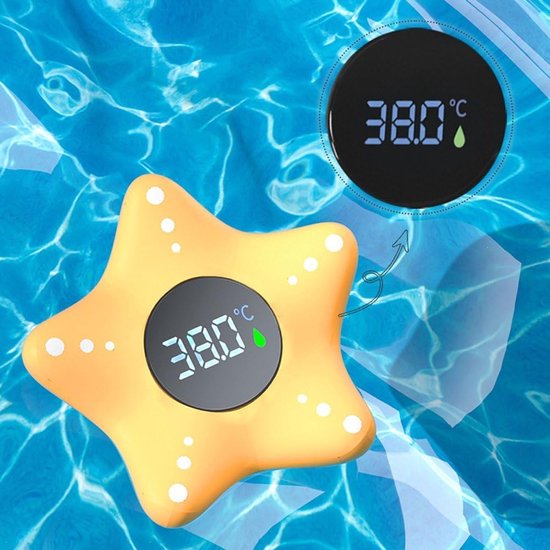 Babybadthermometer, waterdicht, langdurige badthermometer, schattige zeestervorm, temperatuurwaarschuwingstijdweergave, badthermometer voor baby's — afbeelding 3