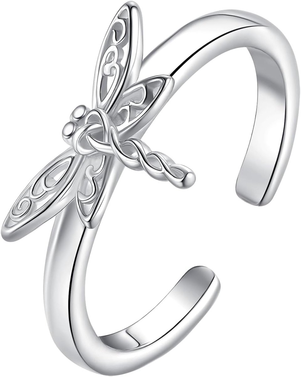 Teenringen, 925 sterling zilver, Keltische knoop, libelle, instelbare teenring, roze ringen, libellen, voetsieraad voor vrouwen, instelbare maat 44 tot 49