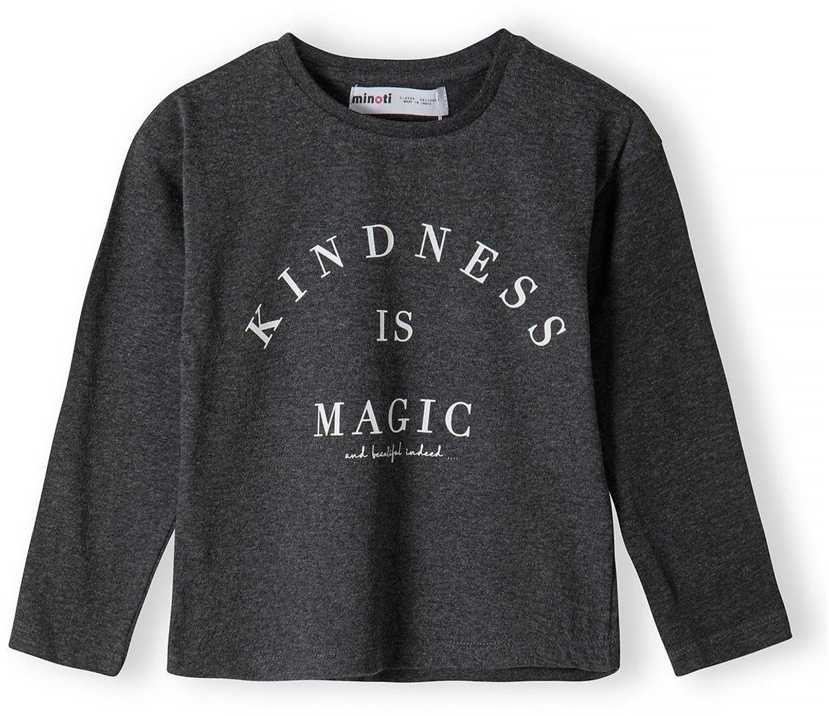 Minoti T-shirt meisjes lange mouw met tekstprint - katoen - grijs