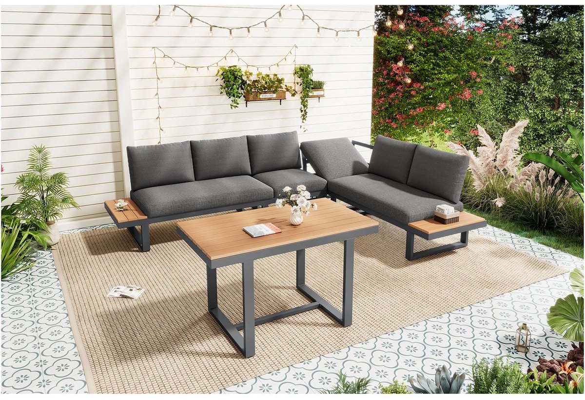 YYchan tuinset met eettafel voor buiten - 4 personen - grijs - 252 x 197 x 65,5 cm