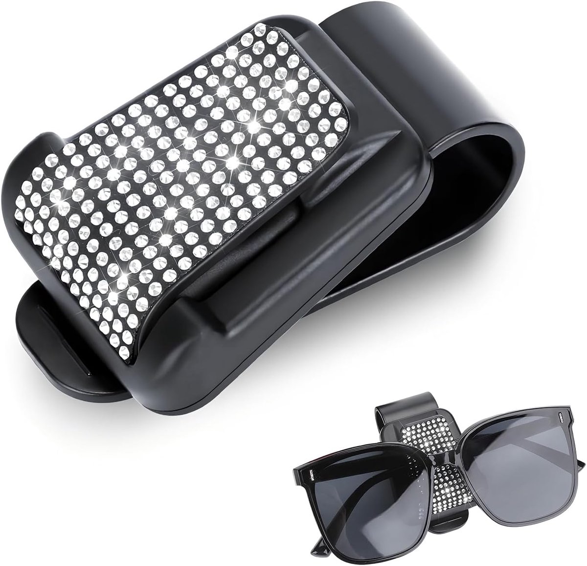 zonnebrilhouder met strass, auto-brillenhouder van ABS, ticketclip, eenvoudige installatie, autozonneklephouder (wit)