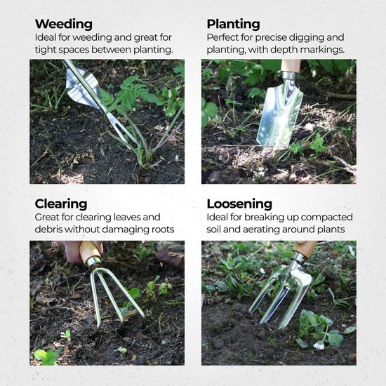 5-Delige Tuin Spullen Set - Handgereedschap met Houten Handgrepen voor Planten en Tuinieren van Merkloos	 — afbeelding 5