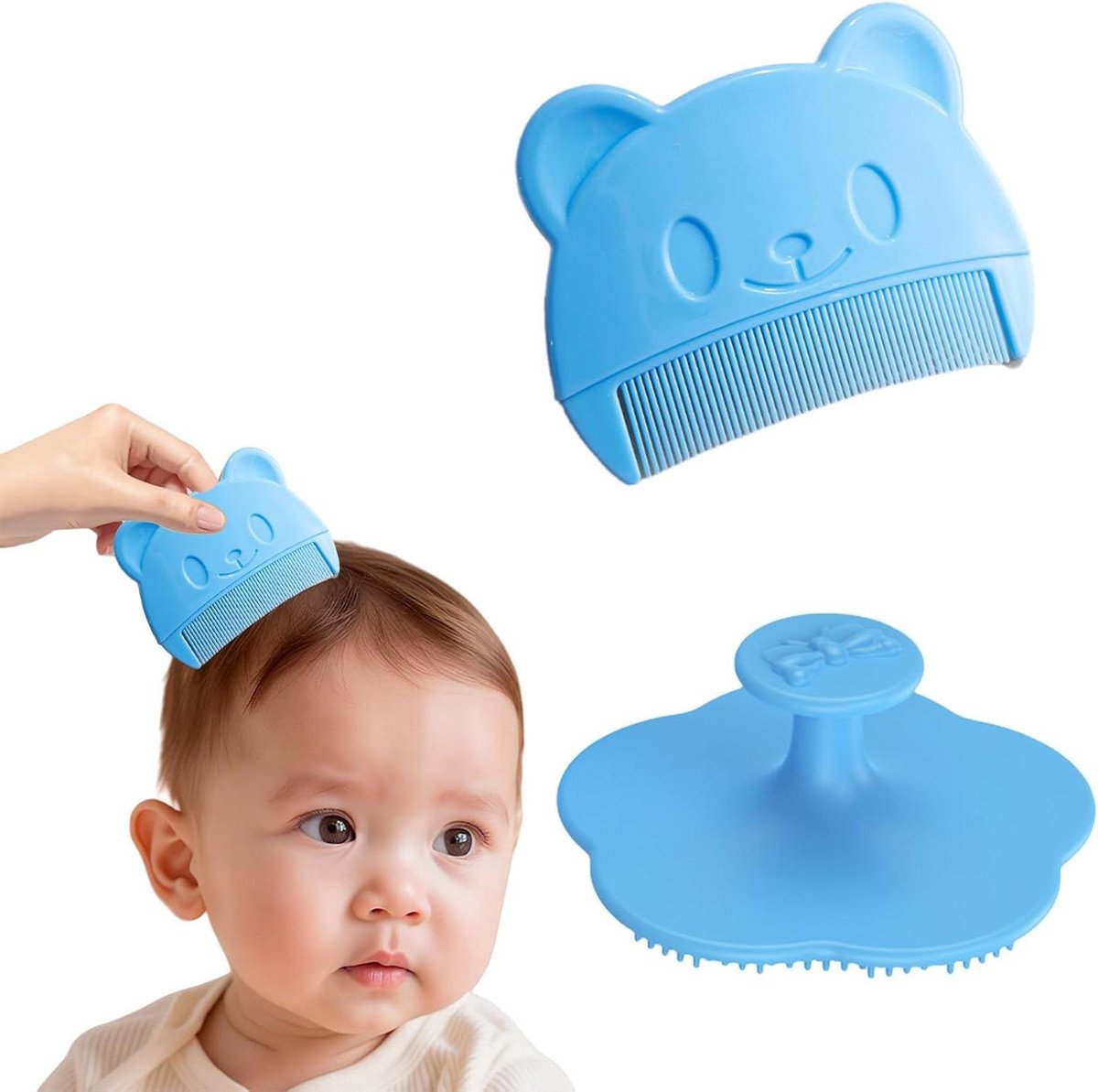Baby hoofdhuid kam - Melkkorst verwijderaar - Baby hoofdhuid verzorging - Zachte siliconen borstel - 1 stuk - Blauw