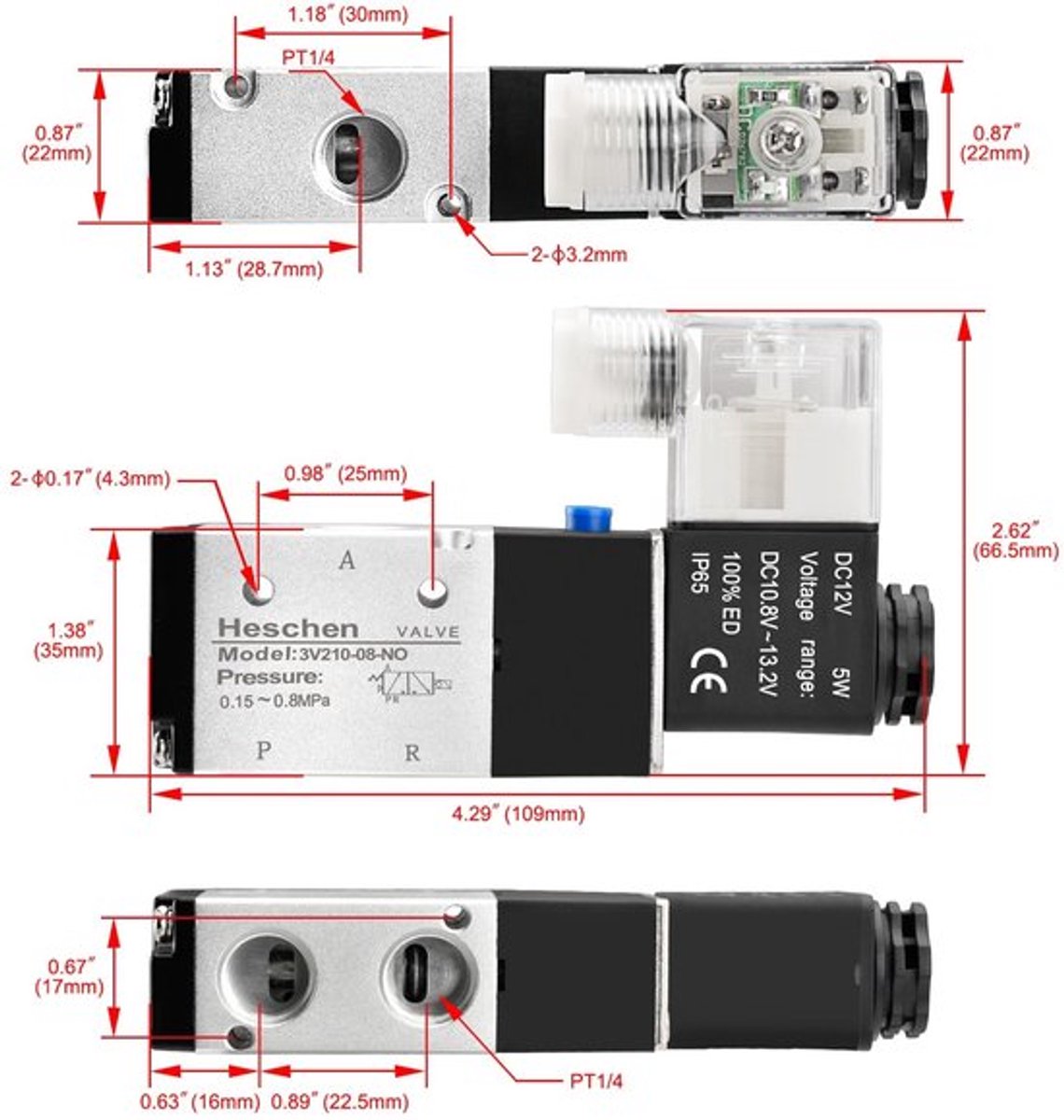 Dailygoody - Elektrische Pneumatische Solenoïdeklep - 3v210-08-no