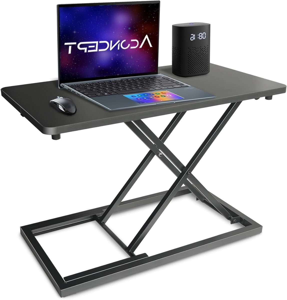 Bureau Converter - Sta bureau - Ergonomisch werken - Gasveer lift - 61 x 36 cm - Zwart