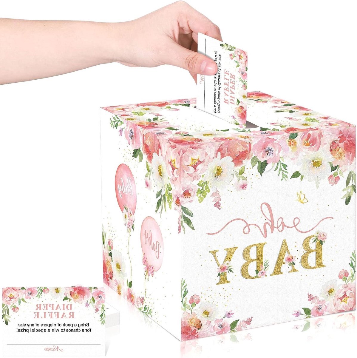 Luier Raffle Tickets - Babyshower Spel - Feestdecoratie Organiseren - Bloemen Thema - 50 Stuks - Roze
