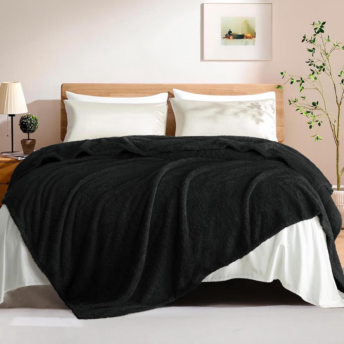 Fleece deken - Zachte sprei - Gezellig thuis - Dubbelzijdig design - 150 x 200 cm - Zwart